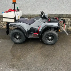 Grey Yamaha Kodiak 450 quad fitted with a front spray tank and rear boom